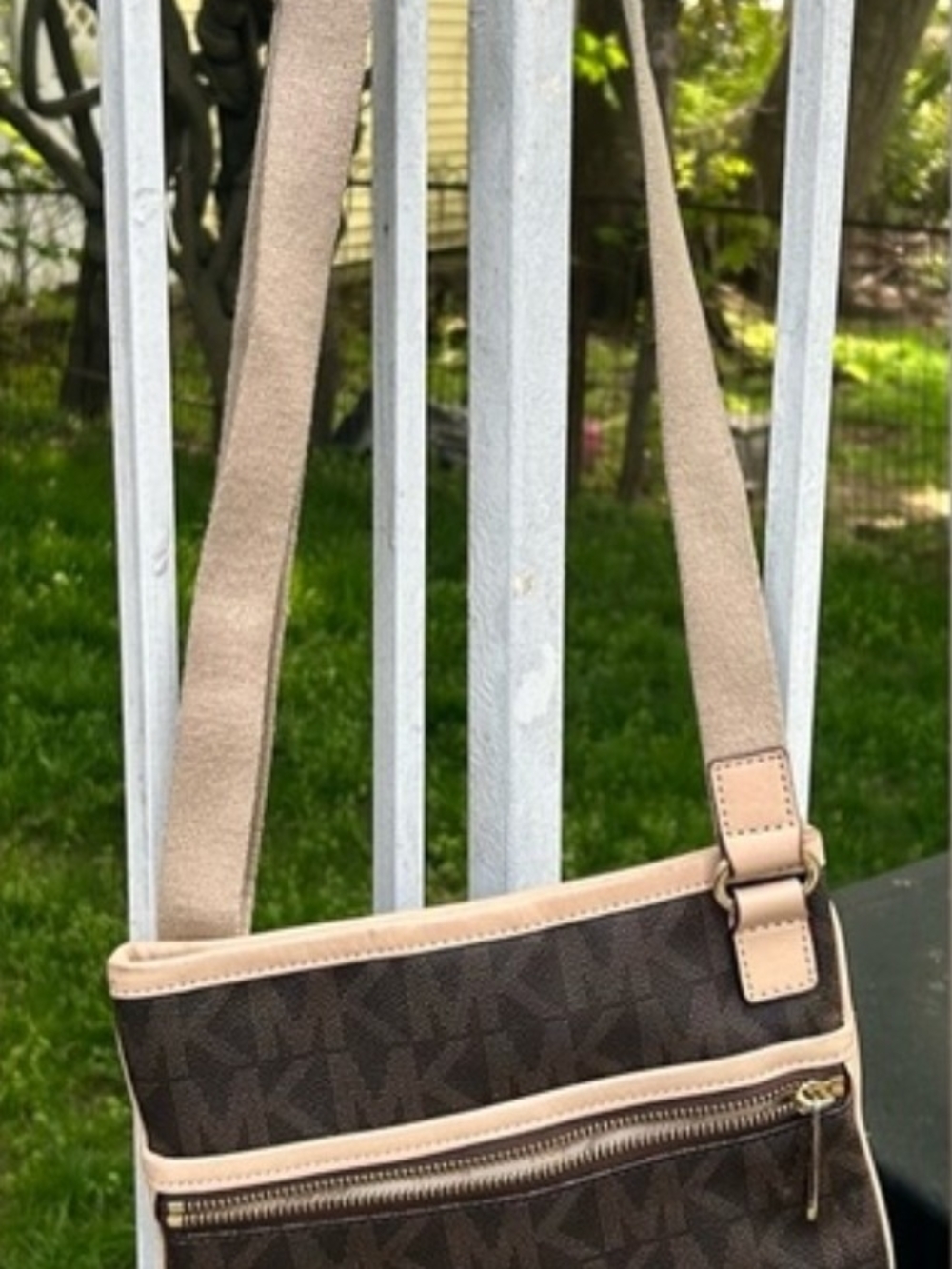 Michael Kors Brown and Beige Signature Crossbody Messenger